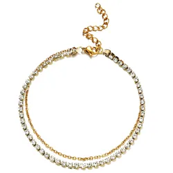 MinaMaMa Stainless Steel Rhinestone Crystal Foot Chain Tennis Anklet For Women Summer Yoga Foot Chain Anklets Beach Jewelry