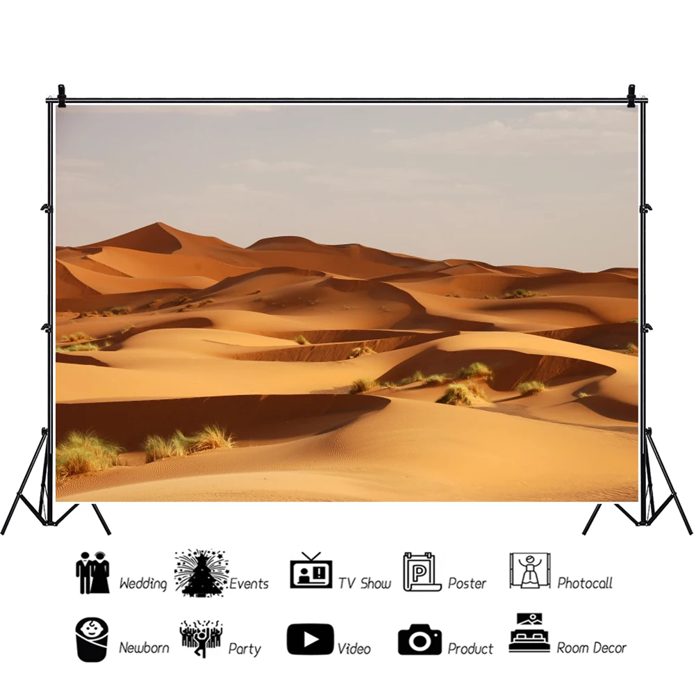 Laeacco bellissimo deserto vista naturale sfondo fotografico duna di sabbia gialla escursione di un giorno di sole fondali per feste famiglia Photocall