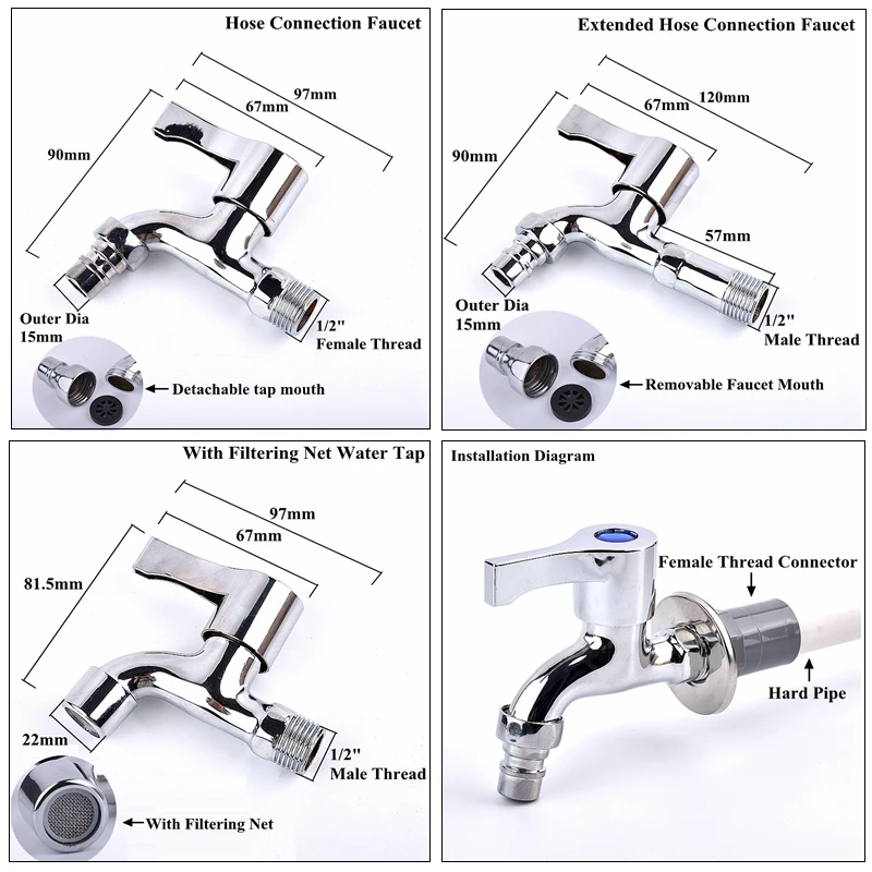 1/2“ Male Thread Kitchen Water Tap Garden Outdoor Bibcock Washing Machine Faucet Watering Irrigation Joint Connect To 15mm Hose