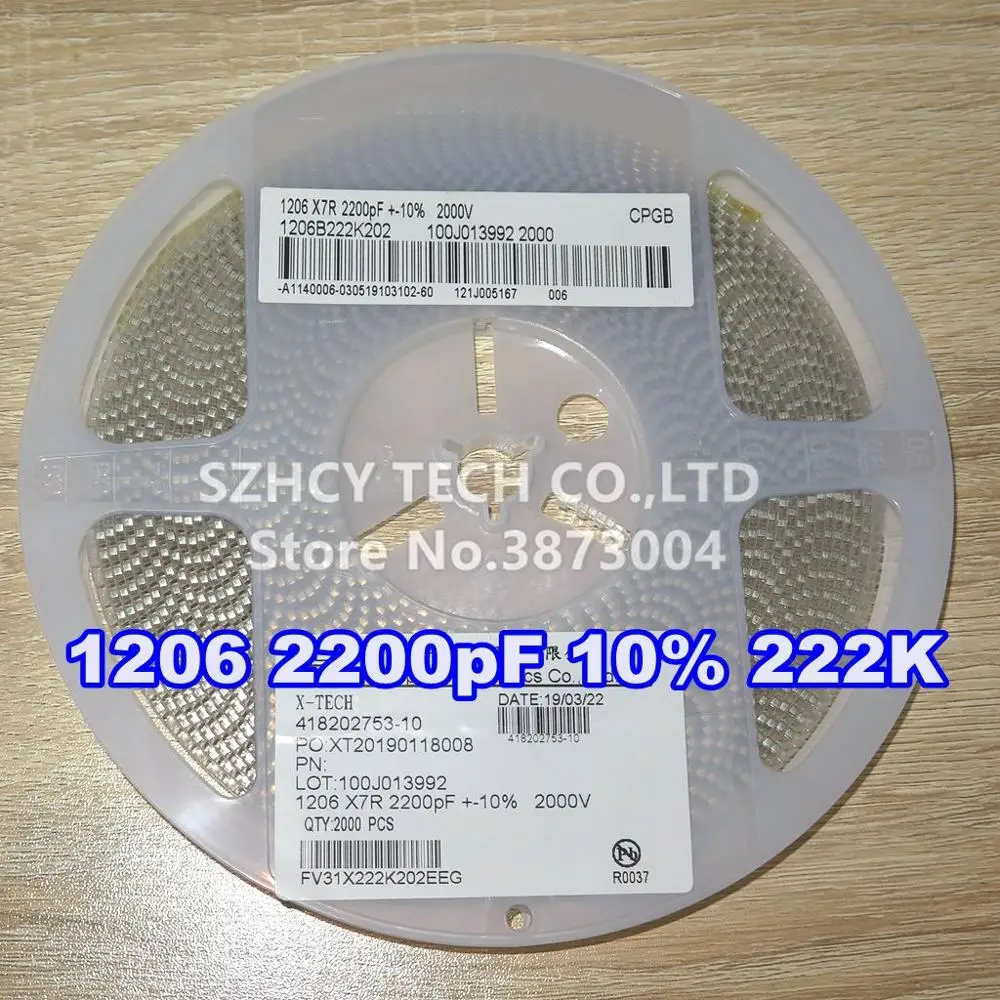 2000Pcs 1206 2200pF 1206 2.2NF 2000V 10% 222K 1206G222K202   New and origianl