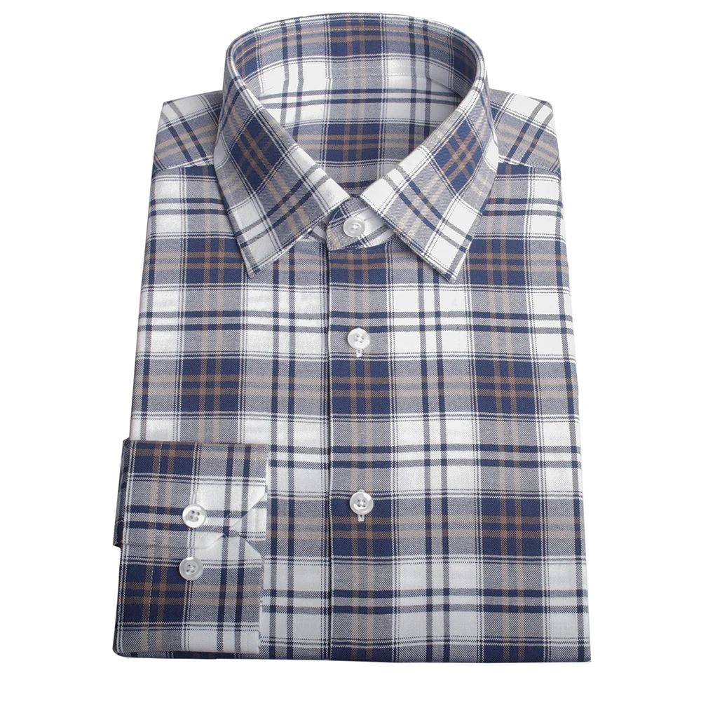 

Fashion Warm Plaid Men Shirts Custom Made Dress Shirt Premium 100% Cotton Blue Brown Plaid Casual Shirts Men Tailored Men Shirts