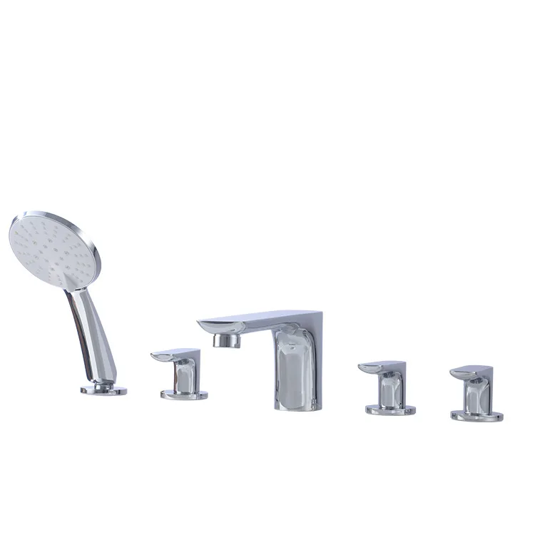 

Top Quality Brass Bathtub Faucet set Chrome plated 5 Holes 3 Handles Bathroom Bathtub shower set Large water flow bathtub Tap