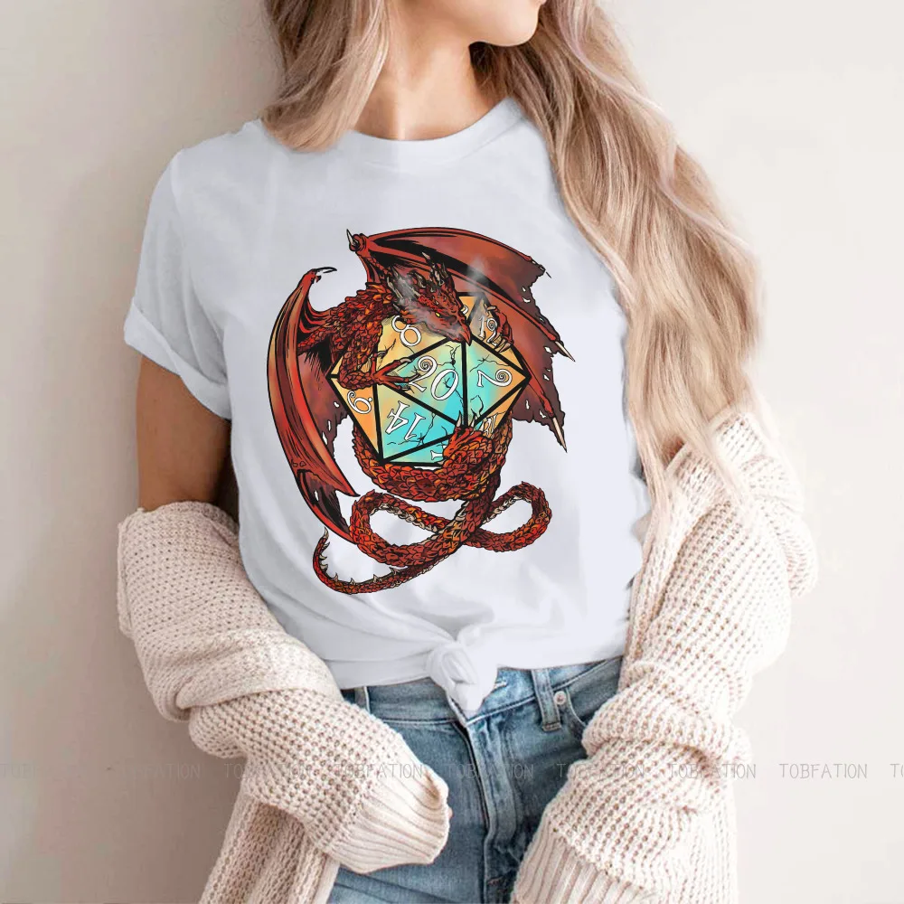 Red Dragon Dice Women TShirt DnD Game Crewneck Girls Tops 5XL Lady T Shirt Humor Fashion Gift