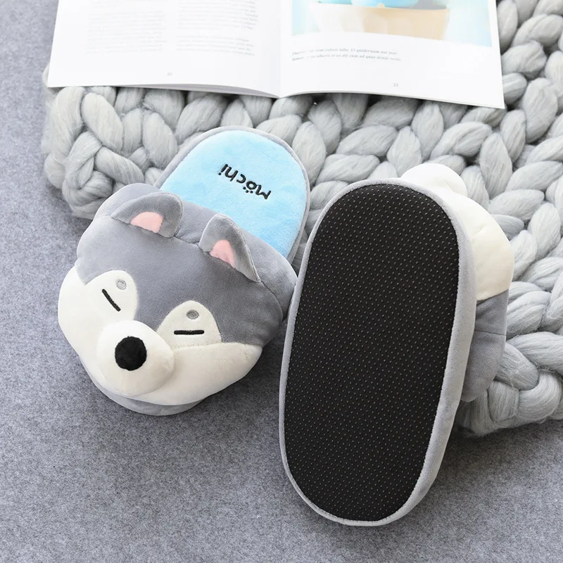 2024 Hot Sale Women Home Shiba Inu Slippers Winter Warm Shoes Husky Slip on Flats Slides Female animal Slippers Women Shoes image 5