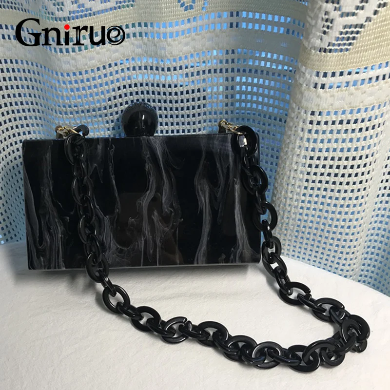 Black Marble Acrylic Bag Women Evening Clutches Ink Painting Party Prom Handbag Wedding Bride Wallet Dropshipping