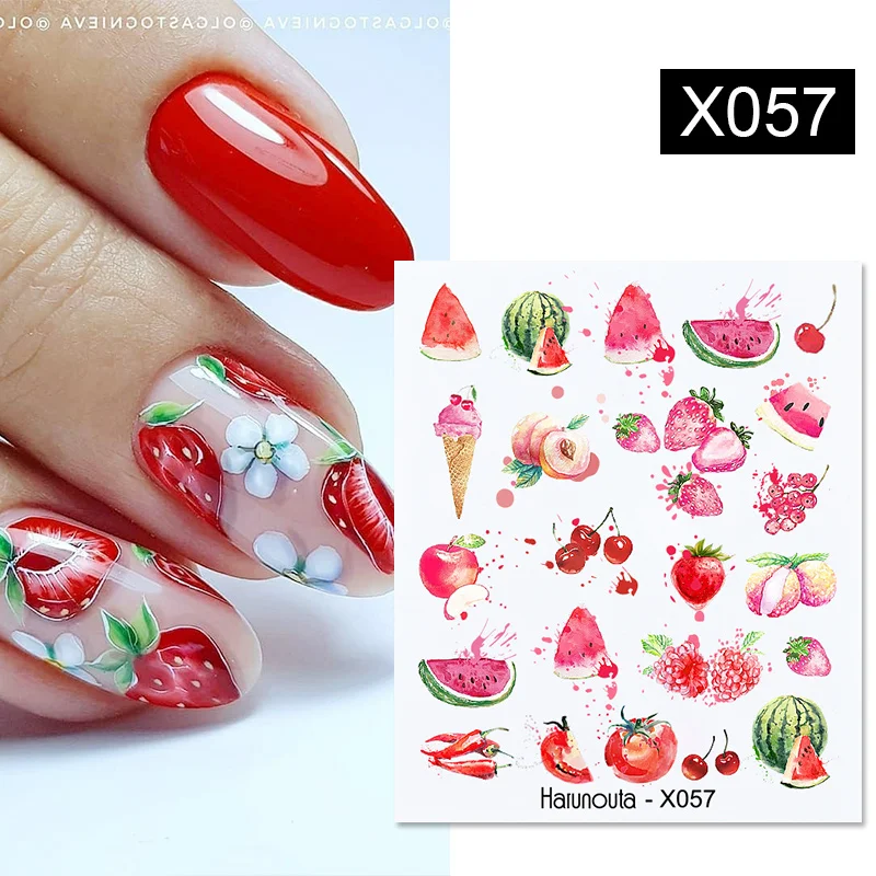 Harunouta Water Decals Watermelon Avocado Fruit Nail Butterfly Stickers Watercolor Blue Flowers Leaves Sliders Wraps Manicures