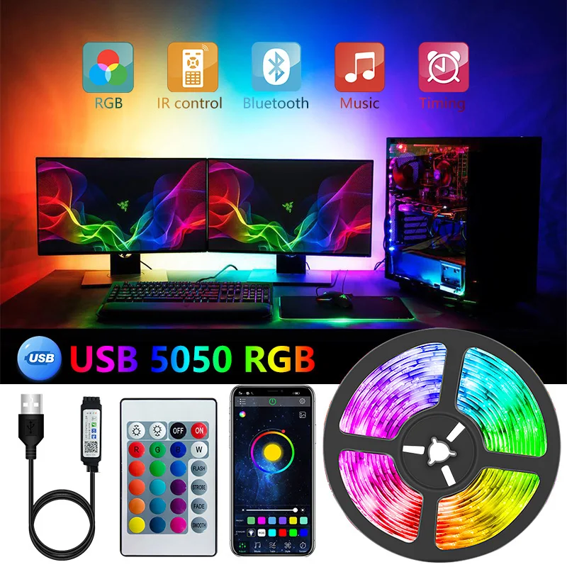 LED Strip 5V USB Flexible TV Backlight Lamp 5050 RGB Tape Diode Phone Bluetooth APP Background Lights For Room Luces Led