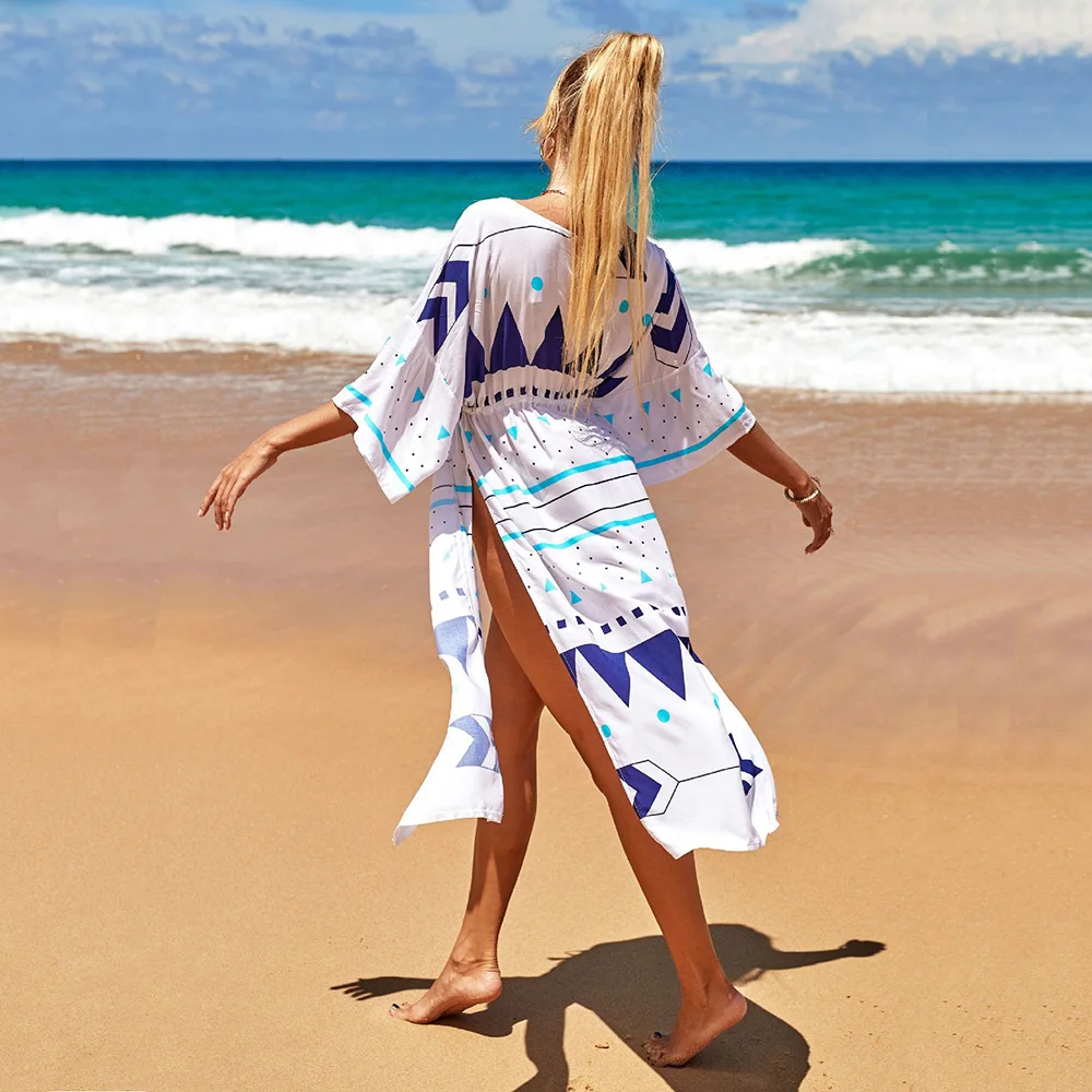 2023 New Women Beach Cover Up Pareo Swimsuit Cover-ups Boho Beachwear  Bathing Suit Tunic Saida De Praia Cardigan Dress