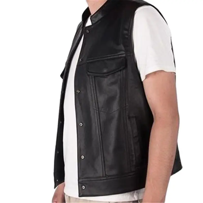 

Pu Male Streetwear Leather Jacket Hot Sale Vest Mens Sleeveless Punk Pocket Loose Fit Black Brand Motorcycle Waistcoat Coats