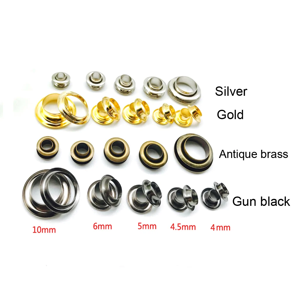 20pcs Gold Double Sided Brass Eyelets 4/4.5/5/6/8/10mm Leather Craft Grommet Clothing Bags Repair