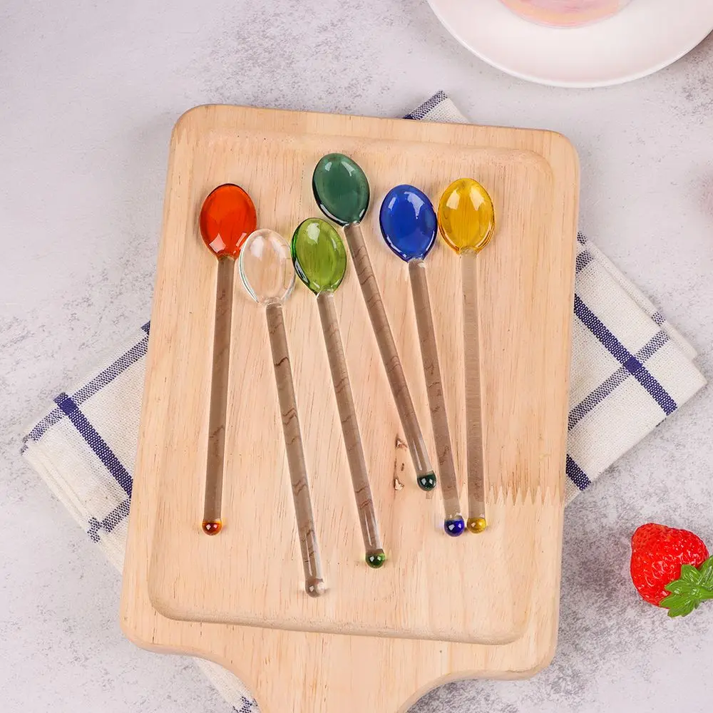 New Colorful Tableware Glass Long Handle Coffee Scoops Tea Spoons
