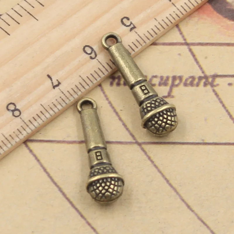 15pcs Charms Microphone Sing 25x7mm Tibetan Bronze Silver Color Pendants Crafts Making Findings Handmade Antique DIY Jewelry