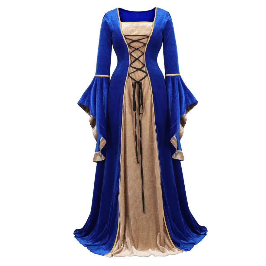 Women Renaissance Irish Deluxe Velvet Dress Victorian Medieval Long Dress Retro Fancy Gown Halloween Cosplay Costume Plus Size