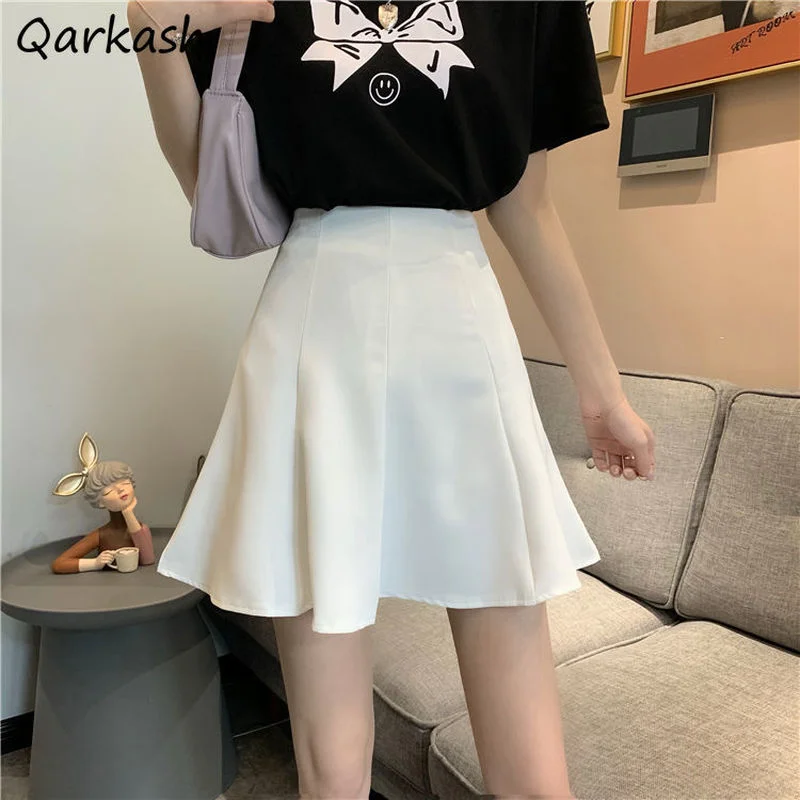 

Mini Skirts Women Empire Solid Sweet Mujer Simple Tender Summer Students All-match Lovely Leisure Chic Bottom Soft Daily Classic