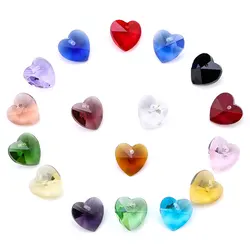 Best quality 28pcs 14mm 6228 heart pendant colorful glass heart charms rhinestones for Earring necklace DIY jewelry accessories
