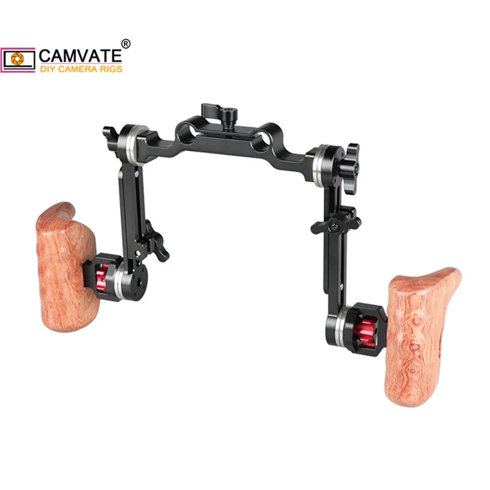 CAMVATE-mango de madera y brazo de extensión, abrazadera de varilla Dual de 15mm y montaje de roseta ARRI M6 para cámara DSLR, sistema de soporte de aparejo de hombro