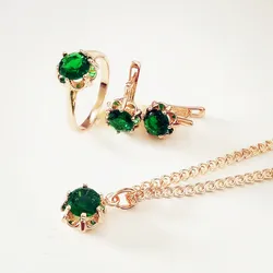 Top Fashion Jewelry Set 585 Rose Gold Color Jewelry Trendy Round Green Cubic Zircon Women Necklace Earrings Wedding Jewelry Sets