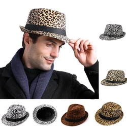 Leopard print top hat British jazz hat cowboy hat autumn and winter warm woolen hat men and women outdoor leisure hat wholesale