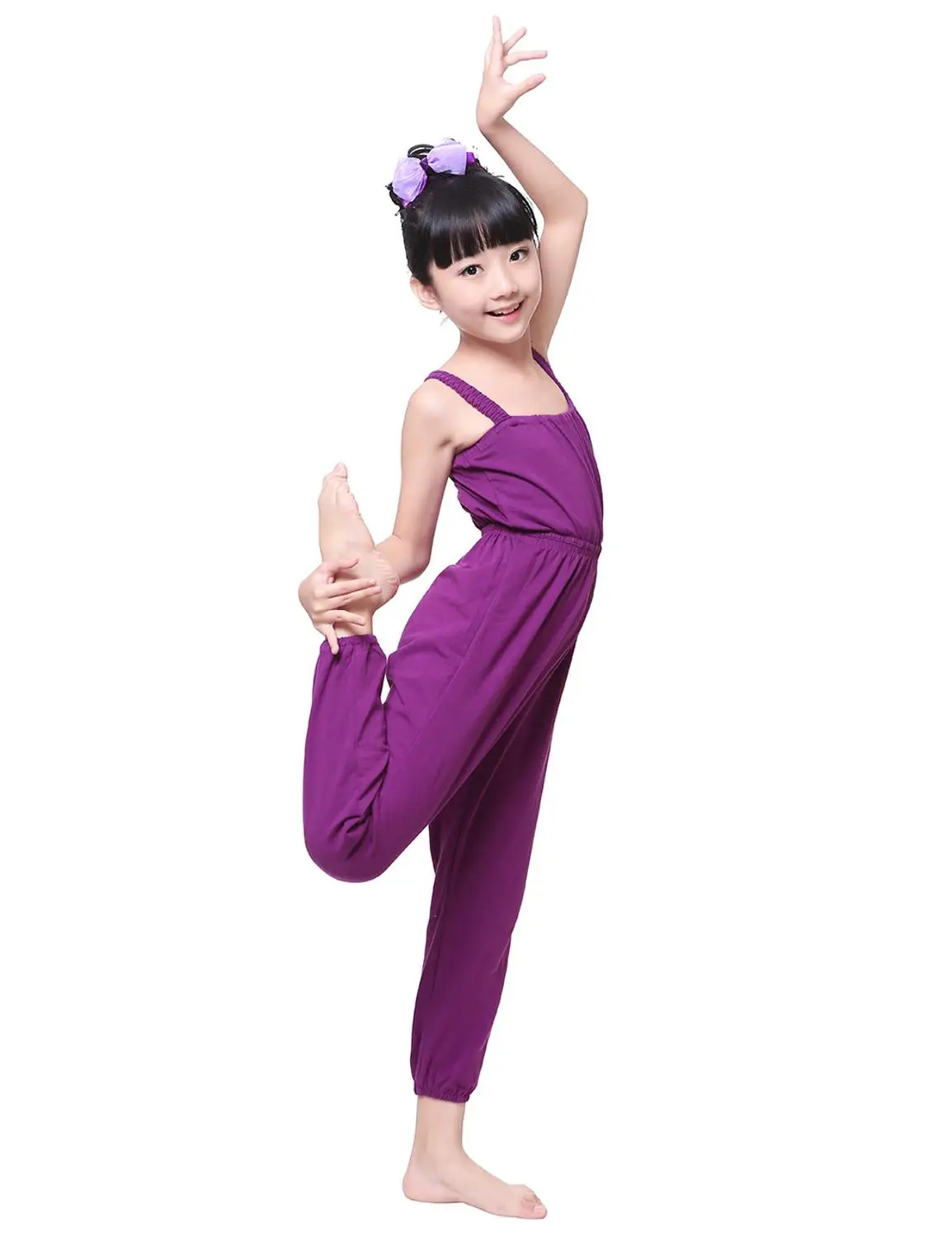 Children Dance Overalls Kids Black Purple Gymnastics Cotton Sport Pants for Girls