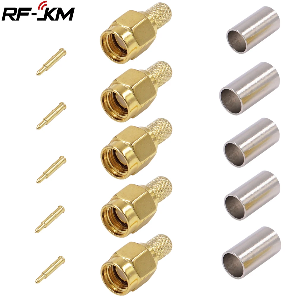 5PCS SMA Male Jack Crimp connector for RG58 RG142 RG400 LMR200 LMR195 coax cable