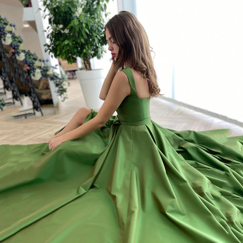 Vestido De noche verde con corpiño De satén, elegante, con tirantes, talla grande, para fiesta De graduación, 2021