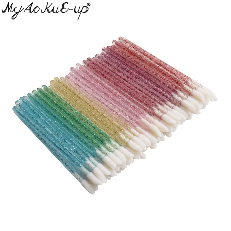 50pc Disposable Lip Brush Mascara Wands Makeup Brushes Crystal Handle Lipstick Applicator Eyelash Extension Supplies Makeup Tool