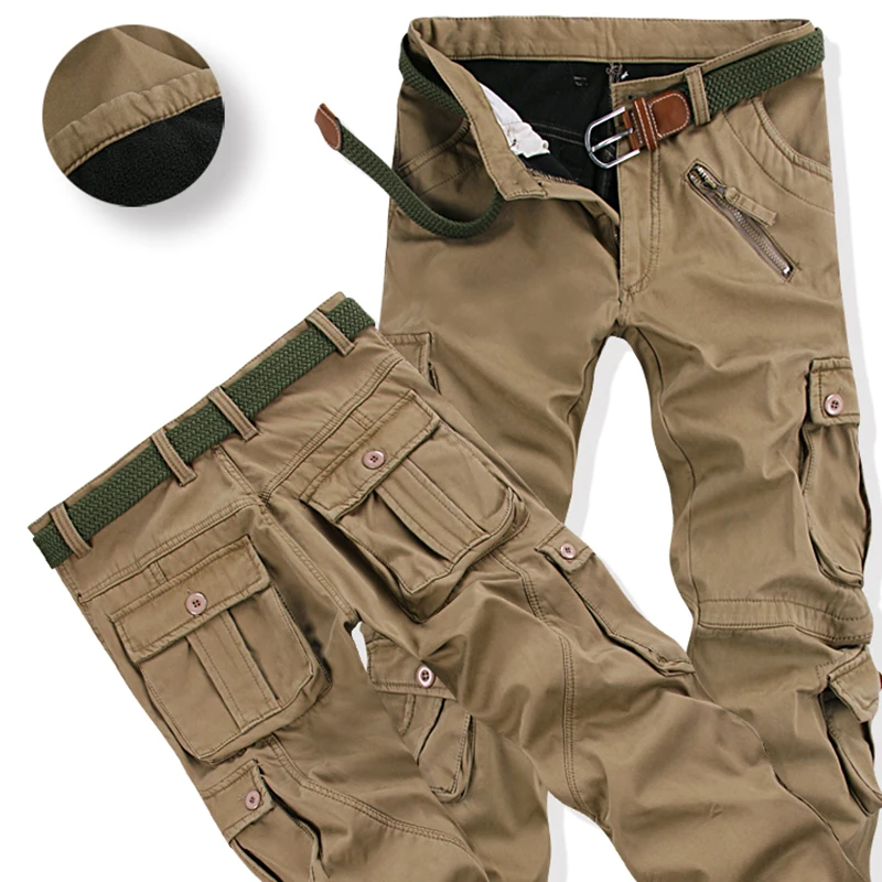 

Men's Winter Warm Fleece Cargo Pants Joggers Pants Many Pocket Baggy Work Military Overalls Male Long Trousers Plus Size 40