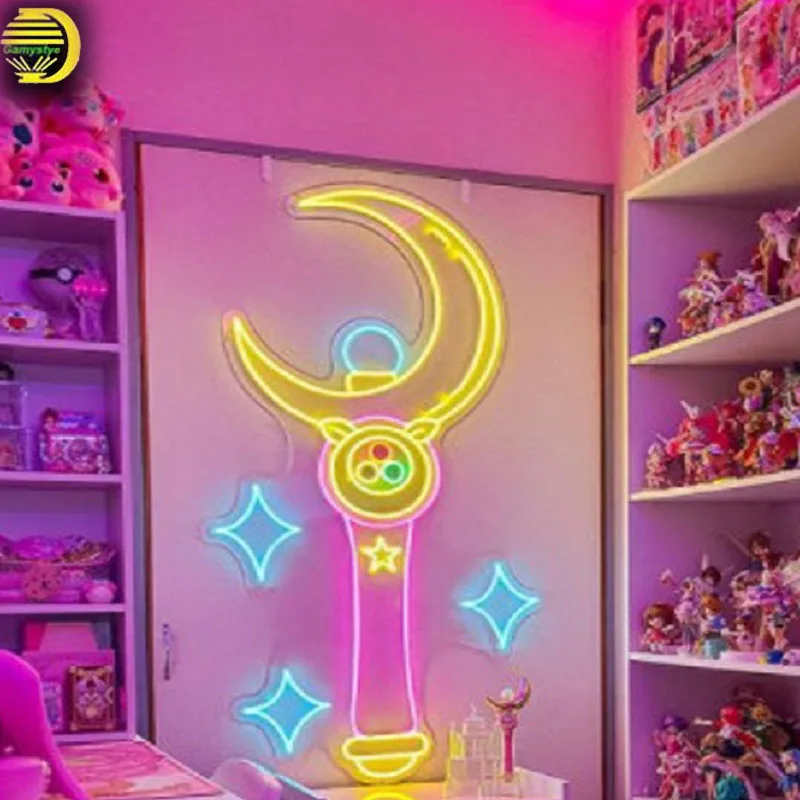 Custom Sailor Magic Stick -moon Anime Led Kawaii Neon Sign Light Decor Indoor Wall Hanging Girl Gift Birthday Home Room Bedroom