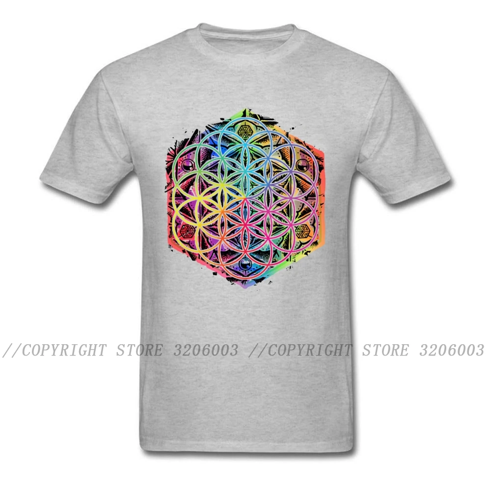 New Coming Sacred Geometry Flower of Life Mandala Color Family Men Black T-shirt Short Sleeve Unique Tops Tee Shirts