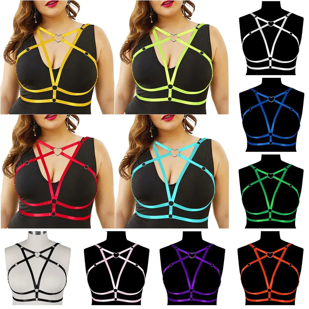 

Pentagram Heart Decorative Harness For Busty Cage Bra Women's Erotic Corset Body Bustier Lingerie Garter Goth Rave Wear Clothes