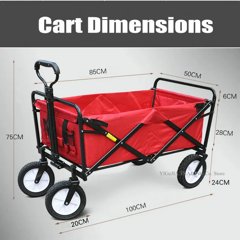 Widen Wheel Portable Trolley, Sturdy Steel Frame Garden/Beach Wagon, Folding Camping Shopping Cart