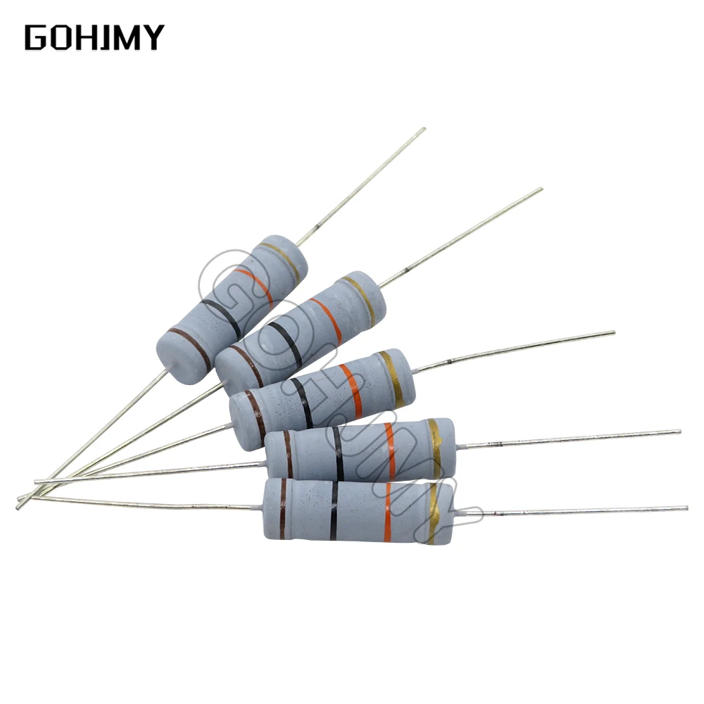 10PCS Carbon Film Resistor 5% 5W 1R ~ 1M 2.2R 10R 22R 47R 51R 100R 150R 470R 1K 4.7K 10K 47K 10 47 51 100 150 Ohm 5W Resistance