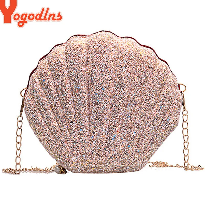 Cute Sequins Small Shell Bag Shoulder Handbags Phone Money Pouch Chain Crossbody Bags for Women