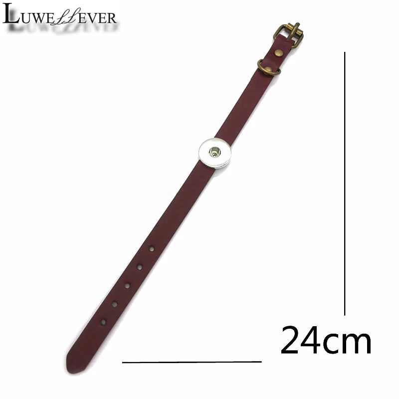 Luwellever 308 Really Genuine Leather Retro Fashion Bracelet Bangle Fit 18mm Snap Button Charm Jewelry For Women Teenagers Gift