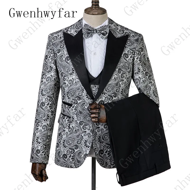 

Gwenhwyfar Mens suits 2023 New Arrival Wedding Tuxedos For Man Slim Fit Men floral Printed Suits Stage Costume Singers 3 Pcs