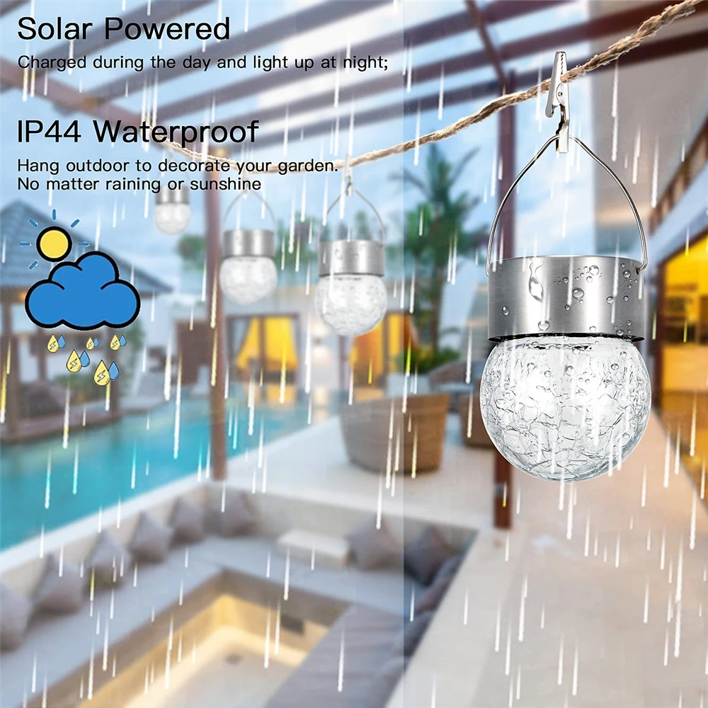 Solar Mosaic Crackle Globes LED Garden Lights Waterproof Solar Crack Light Glass Ball Hanging Light