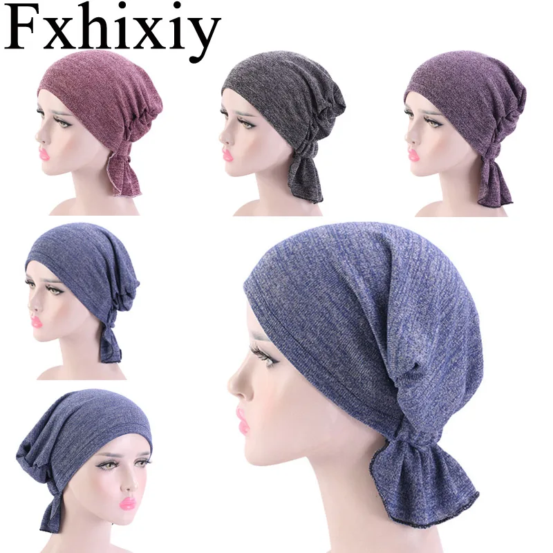 New Muslim Women Cotton Breathable Bandana Headscarf Pre Tied Turban Hats Headwear Headwrap Cap for Cancer Patients