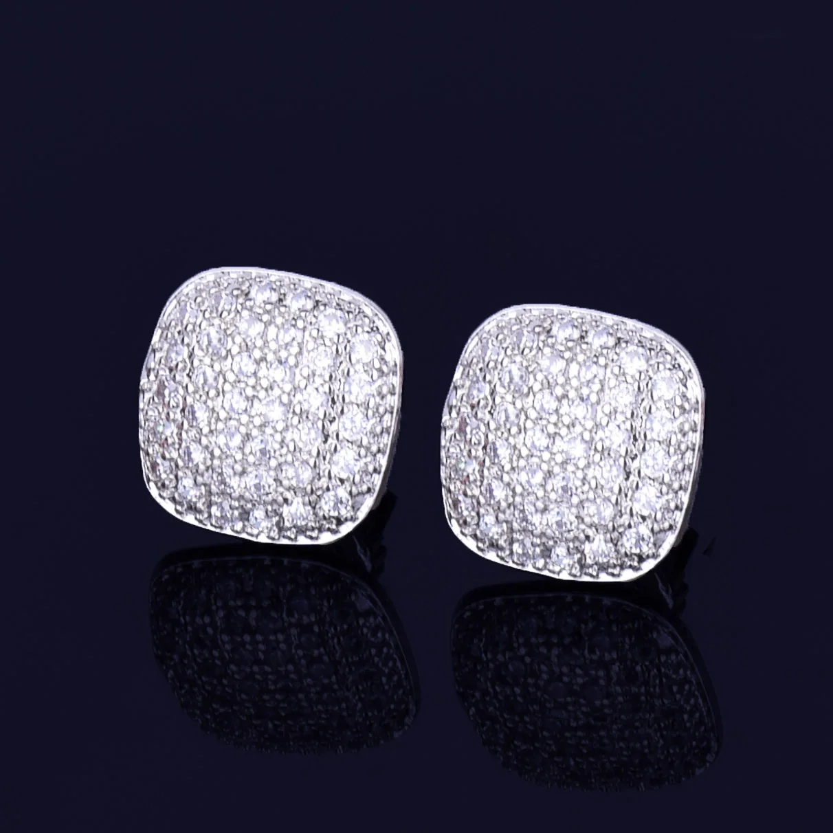 10MM Square Men Women Stud Earring Gold Color Full Cubic Zircon Screw Back Earrings Hip Hop Jewelry for Gift