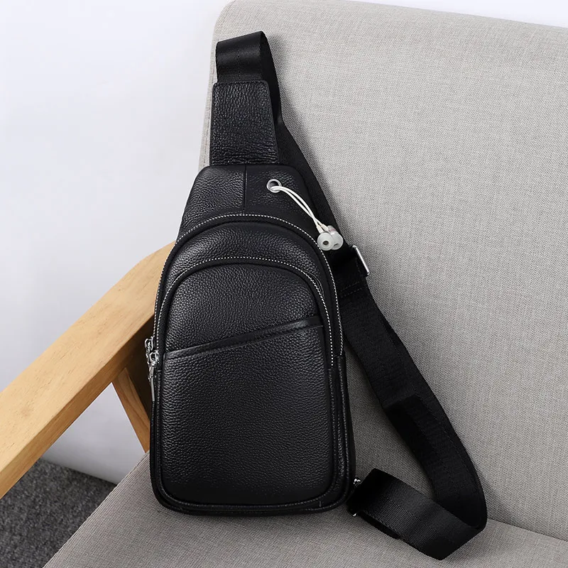 New Designer Men 100% Genuine Leather Crossbody Bag Male Chest Bag Pack One Shoulder Strap Messenger Bags Fashion Mans Bag