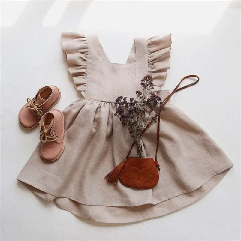Bawełniana pościel dziewczęca sukienka na ramiączkach Ruffles koronkowa dziecięca sukienka plażowa letnie małe dziewczynki styl boho odzież 0-6Yrs Kleid/robe