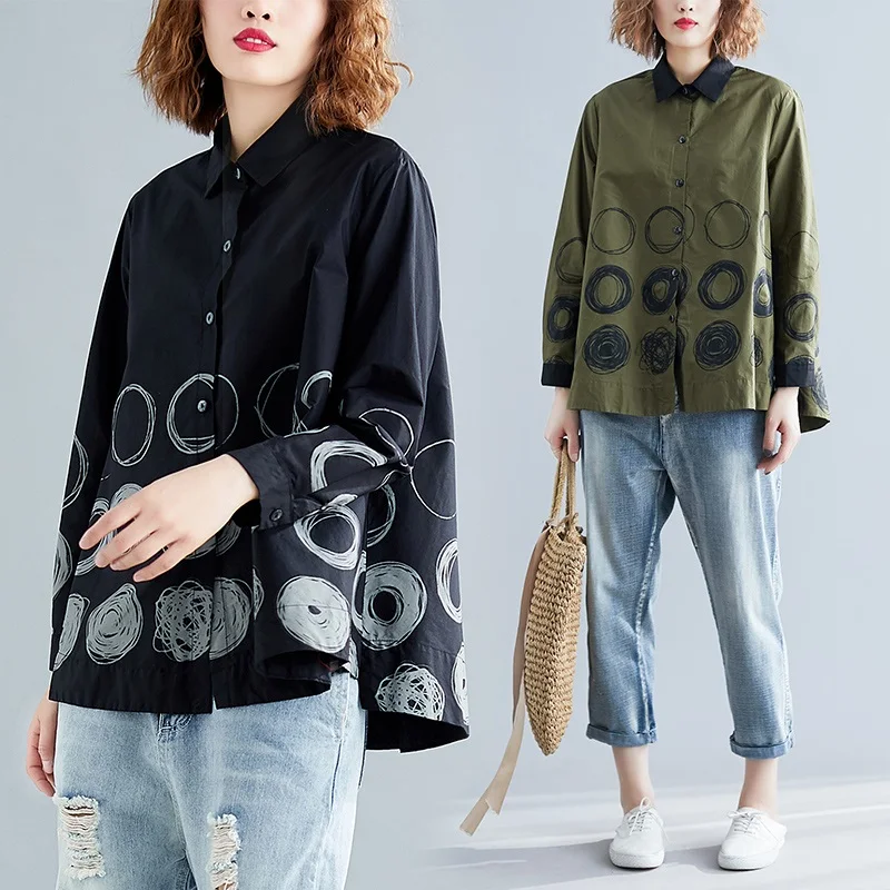 New Spring Autumn Print Shirt Long Sleeve Blouse Women Plus Size Korean Fashion Clothing Womens Tops Vintage Ladies Blouses 2023