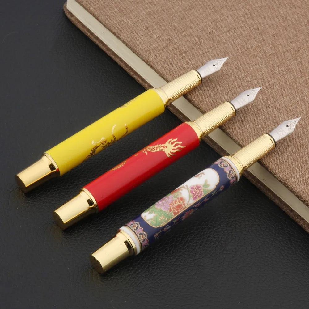 luxurious Fountain Pen Ceramics Ink Pen Elegant Dragon Cloisonne Retro M Nib Converter Filler Stationery Office School Supplies