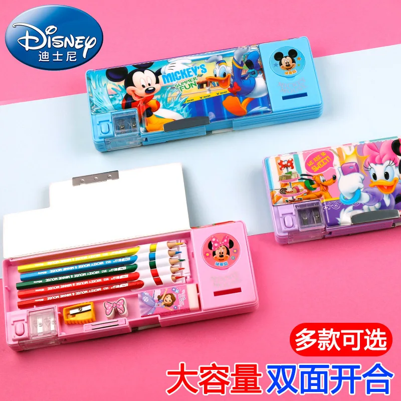 

Disney Mickey and Minnie Multifunctional Double Open Stationery Box Cute Large Capacity Pencil Case with Sharpener Piggy Bank