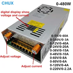 Chix 480W 5 v12v 24V 36V 48V 60V 160V 80V 120v 220V regulowany zasilacz cyfrowy Displa zasilacz LED DC