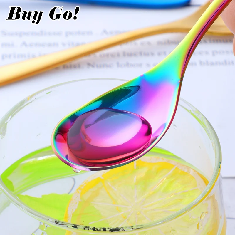 Short Handle Stainless Steel Ice Spoon Colorful Kitchen Cold Drink Fruit Mixing Spoons Coffee Ice Cream Small Dessert Scoop 1PC