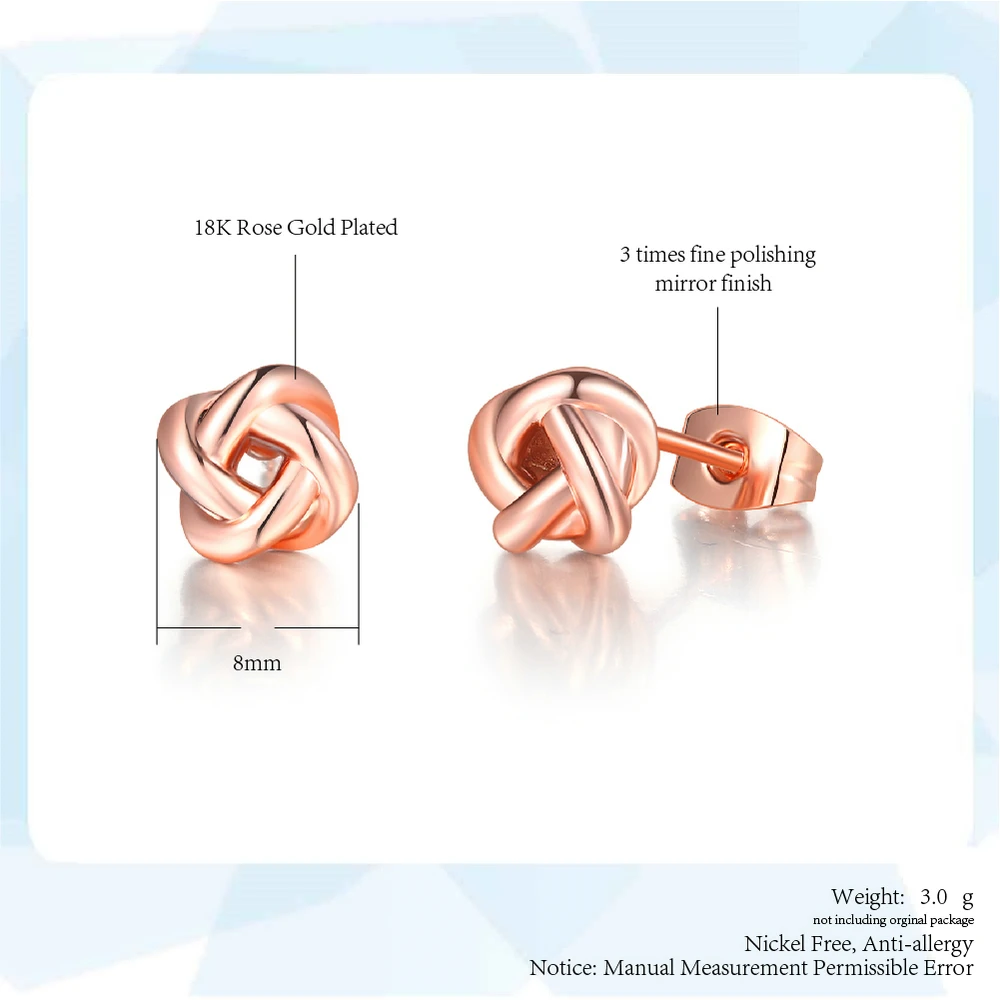 Cute Love Twist Stud Earrings Rose Gold Color Silver Color Fashion Jewelry For Women Gift Knot Post Earring HotSale E103