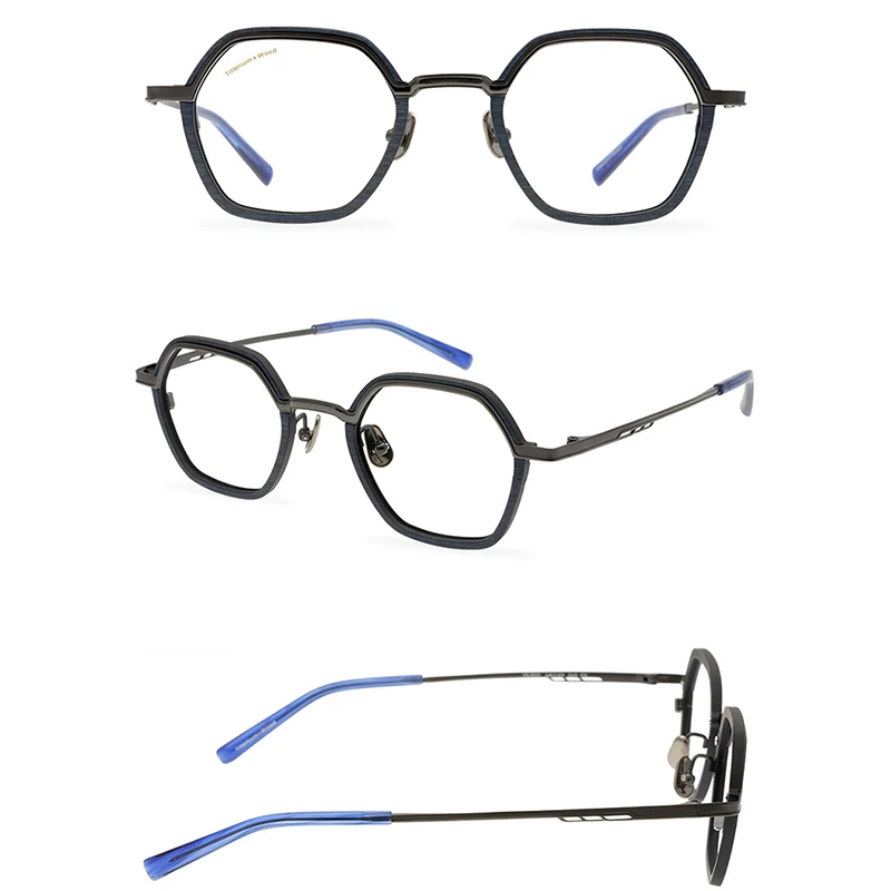 

Belight Optical Wood with Titanium Irregular Shape Men Women Vintage Retro Prescription Eyeglasses Frame Eyewear HL9111