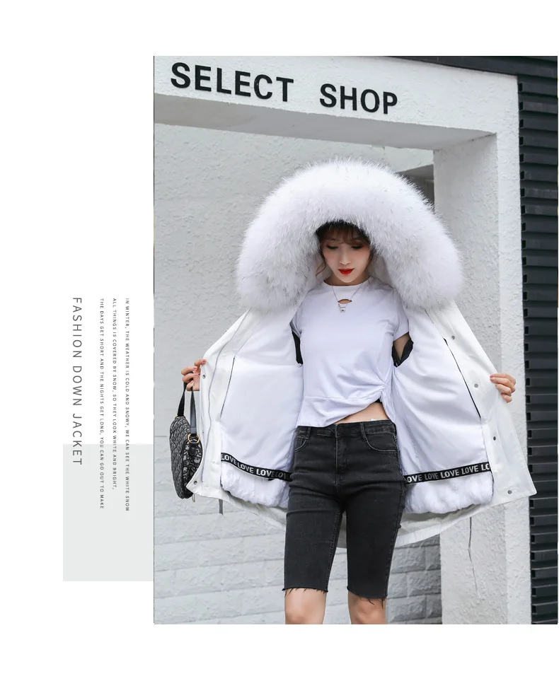 2023 new Korean Parka for women mid-length rabbit fur liner raccoon fur collar sequined fashion hooded fur coat Female winter