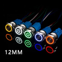 12MM Waterproof Metal Push Button Switch LED Momentary Latching Car Engine Power  Symbol Switch 5V 12V 24V 220V