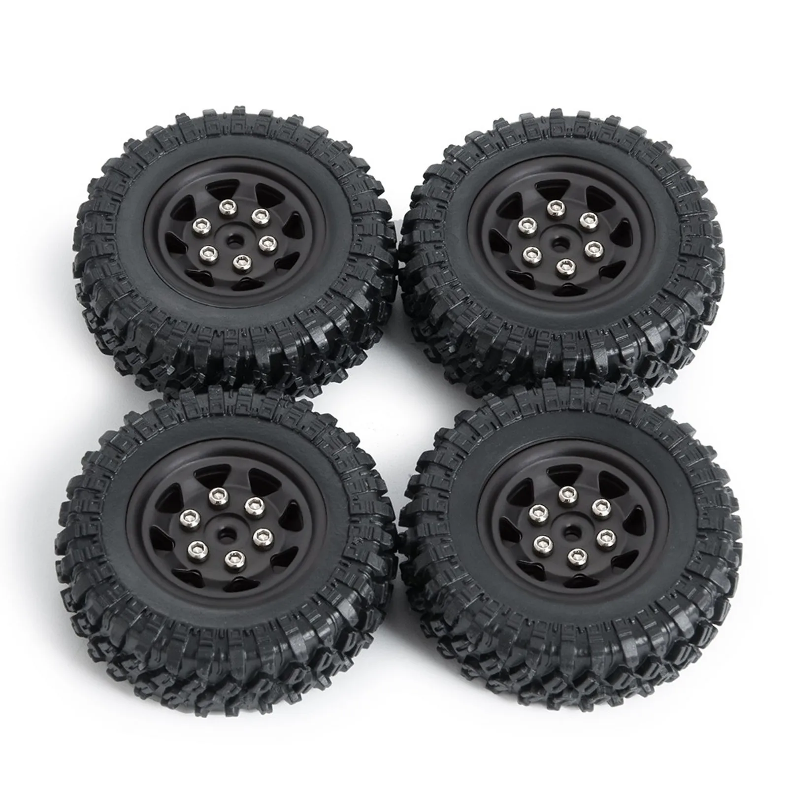 4* Rubber Beadlock Wheel Rim Tires For 1/24 RC Axial SCX24 90081 00001 00002 Upgrade DIY Replacement Accessories